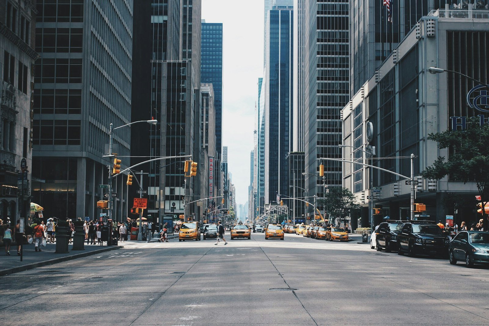 A busy city business district